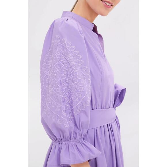 Hyacinth House Tuckernuck Midi Dress Medium Lilac Embroidered Puff Sleeve Cotton - Picture 5 of 14